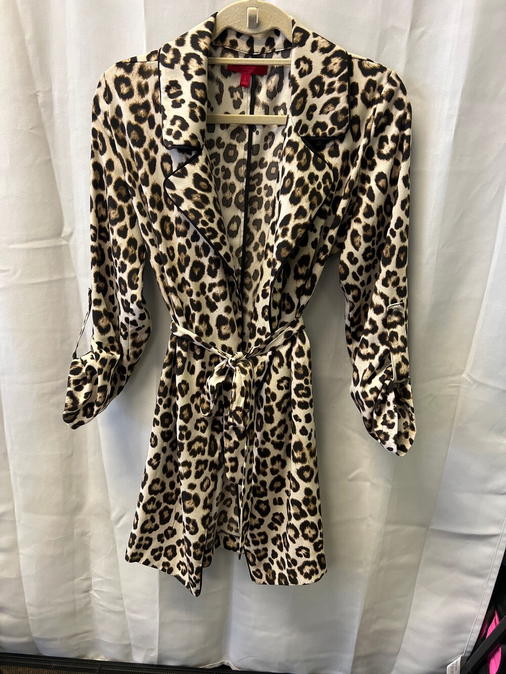 Jennifer Lopez Leopard Print Trench Coat Small Animal Print Tie Waist